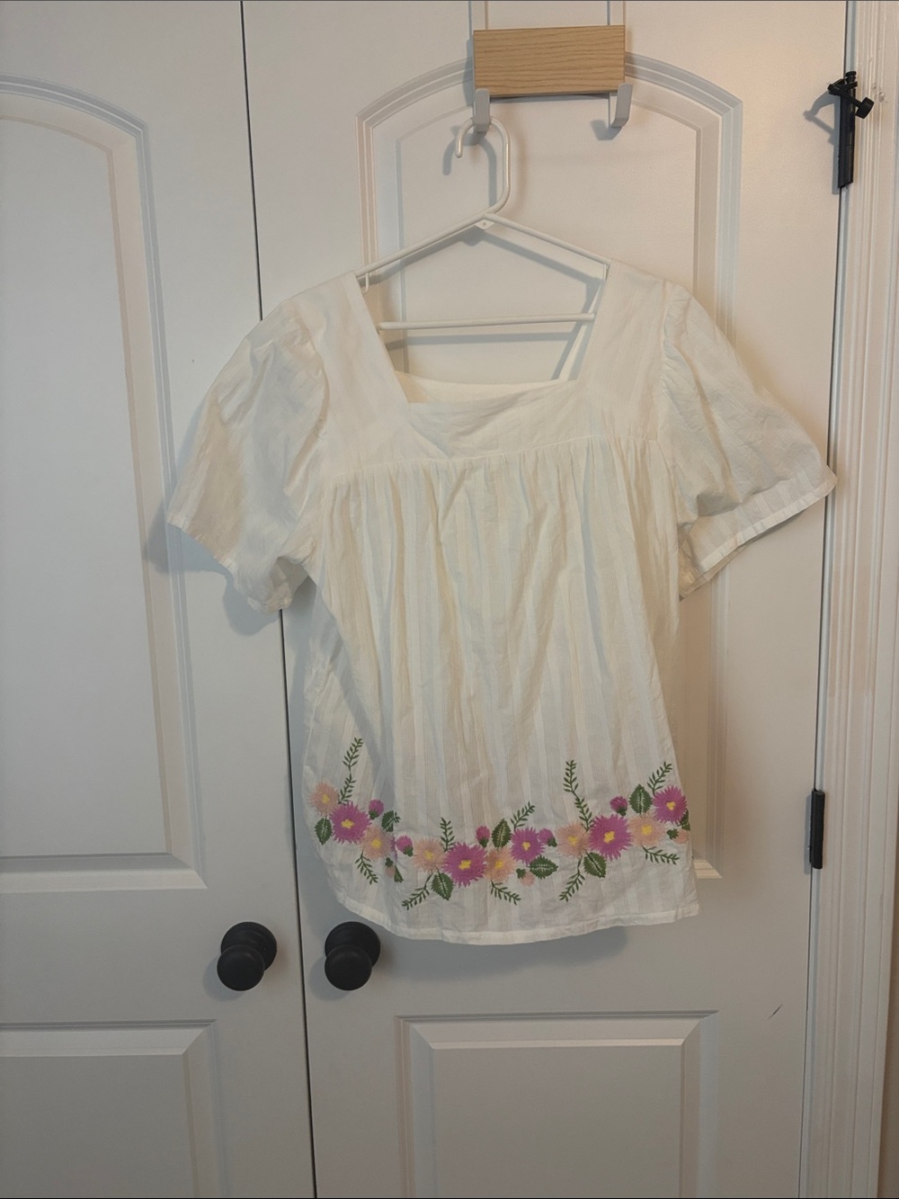 Matilda Jane White Short-Sleeve Top with Pink Floral Hem